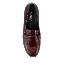 Gabor Fame Wide Fit Leather Penny Loafers - Burgundy Patent