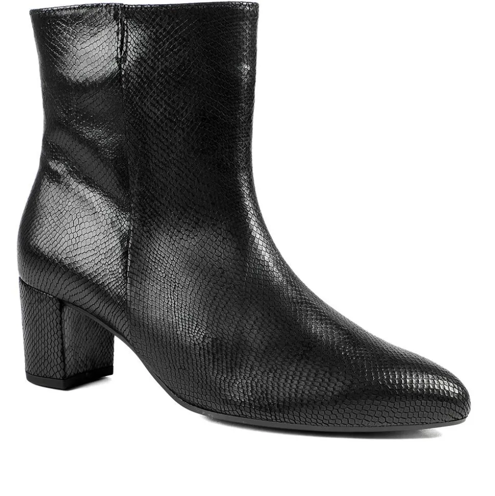 Gabor Leather Block Heel Ankle Boots - Black