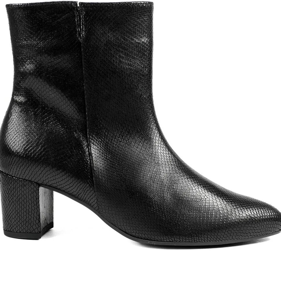 Gabor Leather Block Heel Ankle Boots - Black