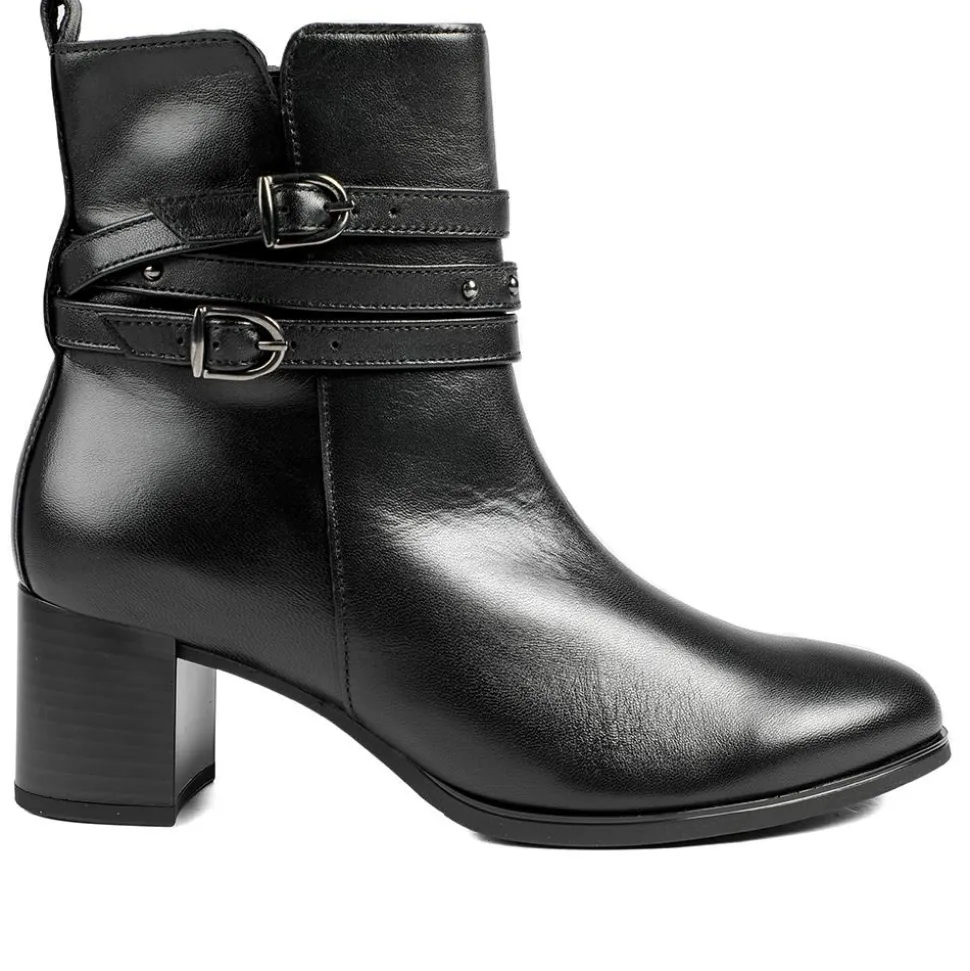 Gabor Leather Block Heel Smart Ankle Boots - Black