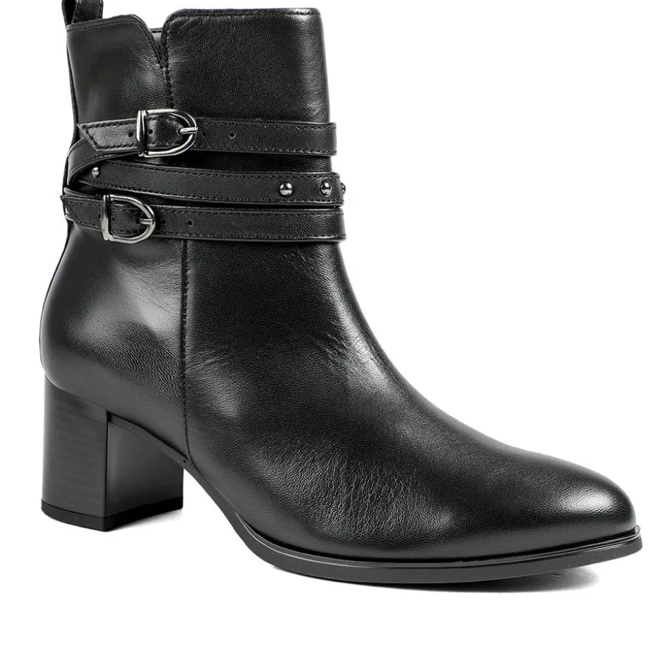Gabor Leather Block Heel Smart Ankle Boots - Black