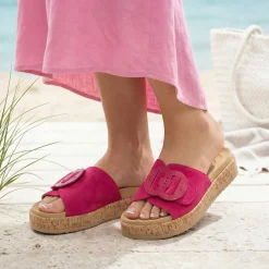 Gabor Leather Slip On Mule Sandals - Fuschia