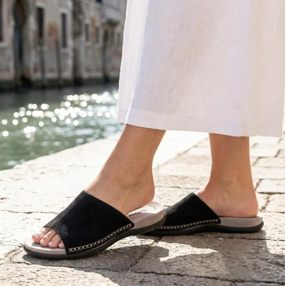 Gabor Leather Slip On Sandals - Black