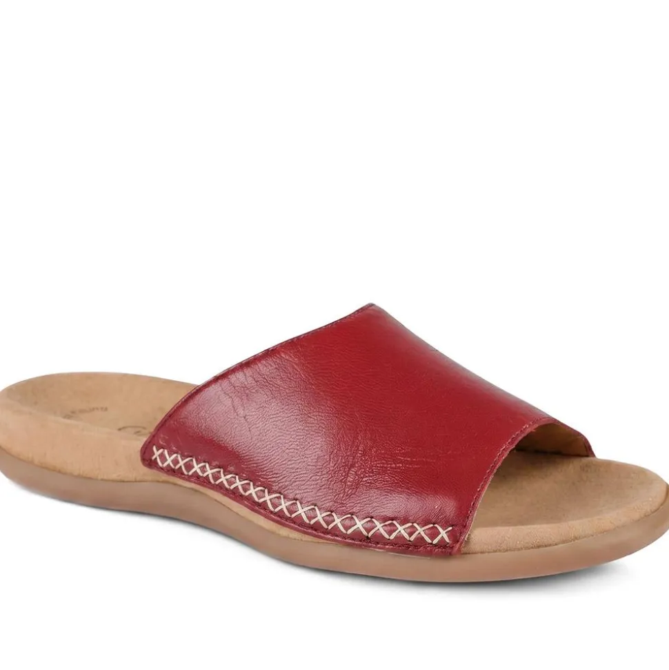 Gabor Leather Slip On Sandals - Burgundy