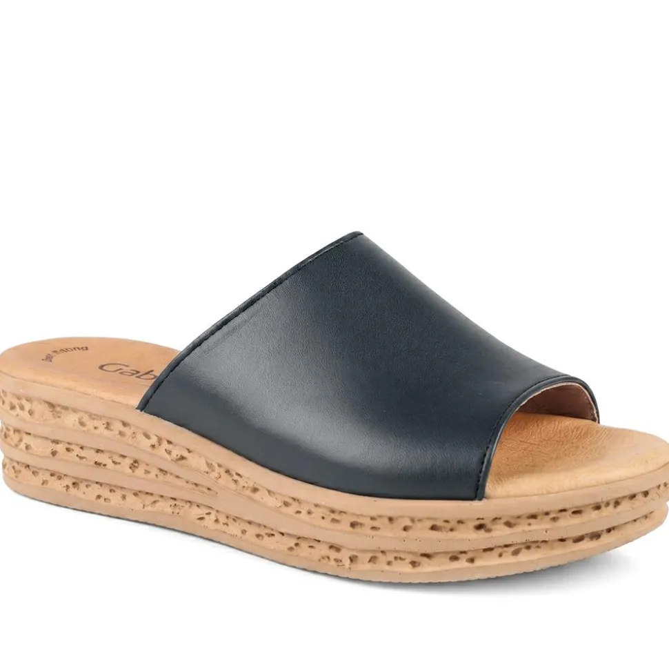 Gabor Leather Wedged Mule Sandals - Black