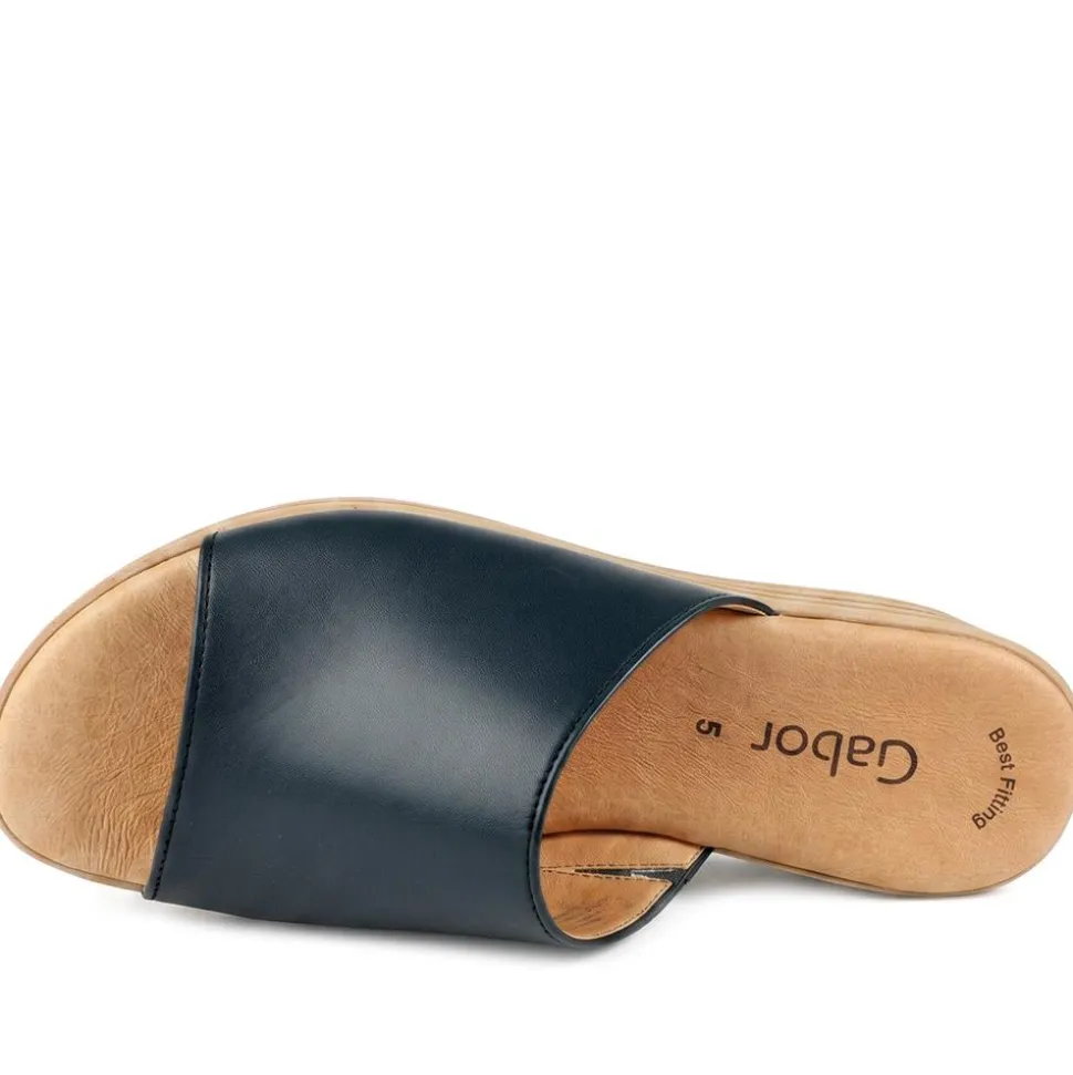 Gabor Leather Wedged Mule Sandals - Black