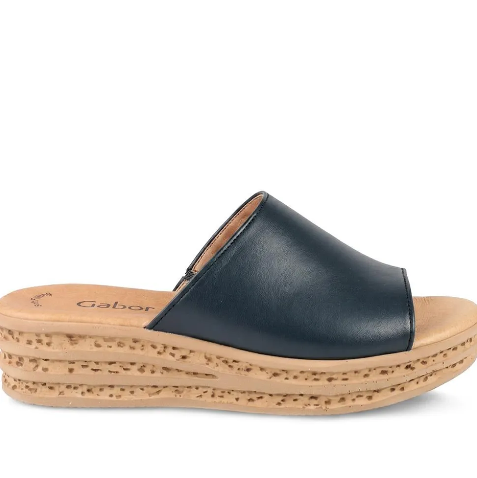 Gabor Leather Wedged Mule Sandals - Black