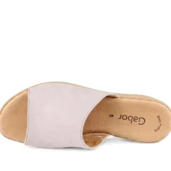 Gabor Leather Wedged Mule Sandals - Taupe