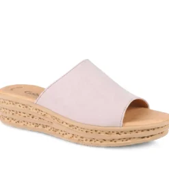 Gabor Leather Wedged Mule Sandals - Taupe