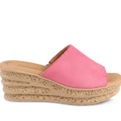 Gabor Leather Wedge Heel Mule Sandals - Fuchsia