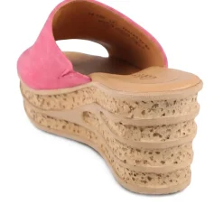 Gabor Leather Wedge Heel Mule Sandals - Fuchsia