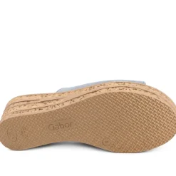 Gabor Leather Wedge Heel Mule Sandals - Pale Blue