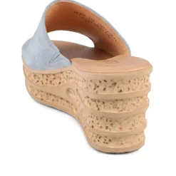 Gabor Leather Wedge Heel Mule Sandals - Pale Blue