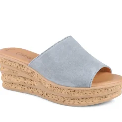 Gabor Leather Wedge Heel Mule Sandals - Pale Blue