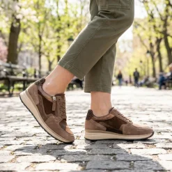 Gabor Leather Zip & Lace Trainers - Espresso