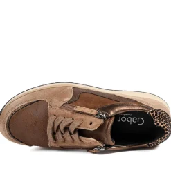 Gabor Leather Zip & Lace Trainers - Espresso