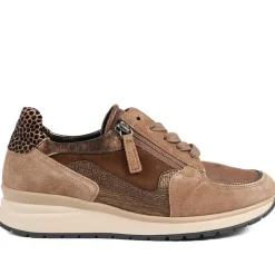 Gabor Leather Zip & Lace Trainers - Espresso