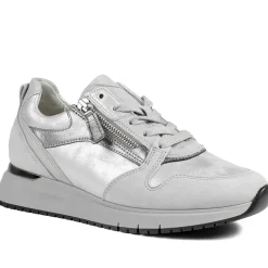 Gabor Leather Zip & Lace Trainers - Light Grey