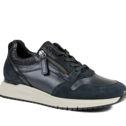 Gabor Leather Zip & Lace Trainers - Navy