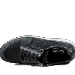Gabor Leather Zip & Lace Trainers - Navy