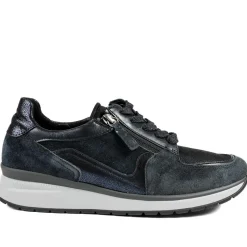 Gabor Leather Zip & Lace Trainers - Navy