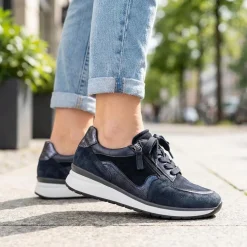 Gabor Leather Zip & Lace Trainers - Navy