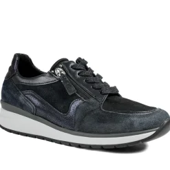 Gabor Leather Zip & Lace Trainers - Navy