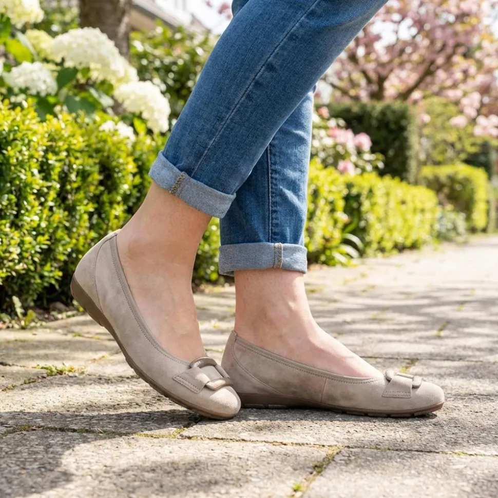 Gabor Raven Leather Ballet Pumps - Sand