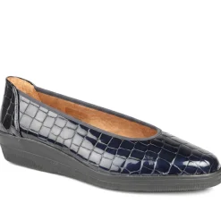 Gabor Wide Fit Leather Chunky Sole Pumps - Navy Croc