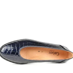 Gabor Wide Fit Leather Chunky Sole Pumps - Navy Croc