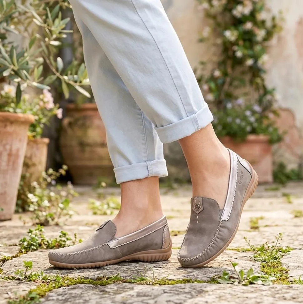 Gabor Wide Fit Leather Comfort Moccasins - Taupe