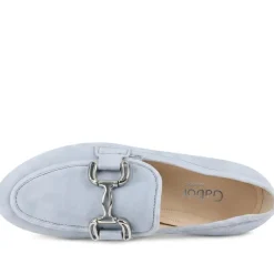 Gabor Wide Fit Leather Loafers With Chrome Snaffle - Pale Blue