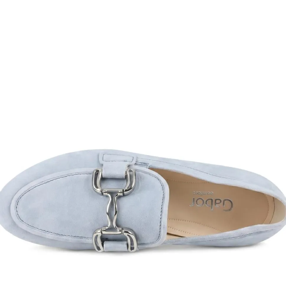 Gabor Wide Fit Leather Loafers With Chrome Snaffle - Pale Blue