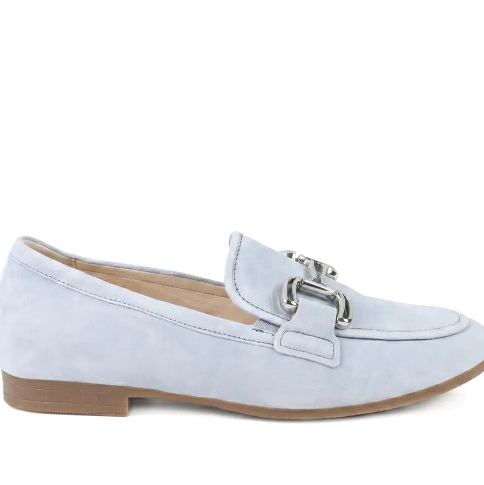 Gabor Wide Fit Leather Loafers With Chrome Snaffle - Pale Blue