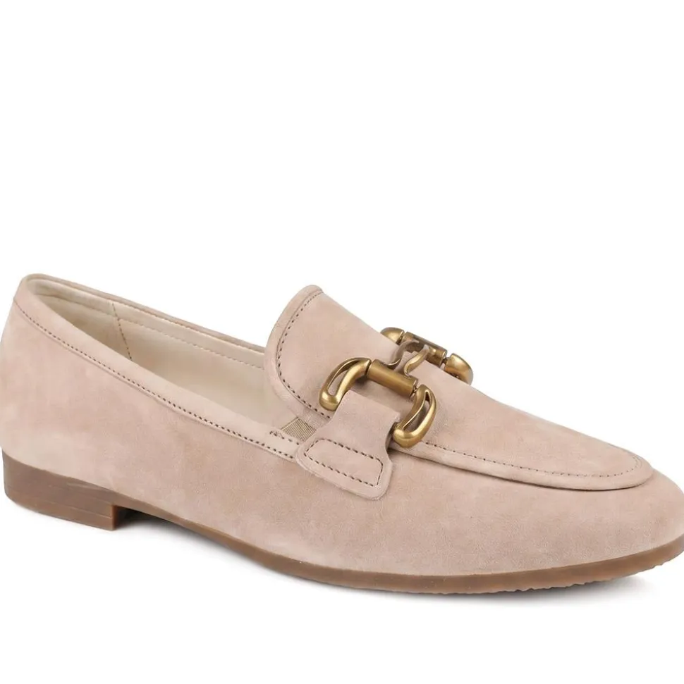 Gabor Wide Fit Leather Loafers With Chrome Snaffle - Sand