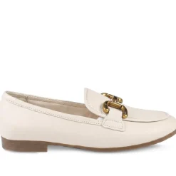 Gabor Wide Fit Leather Loafers With Chrome Snaffle - White