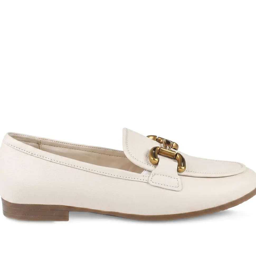 Gabor Wide Fit Leather Loafers With Chrome Snaffle - White