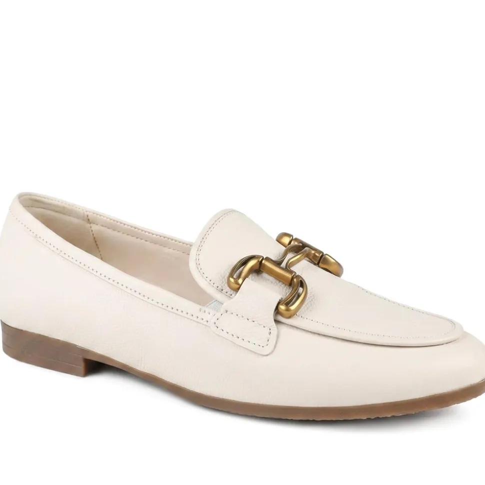 Gabor Wide Fit Leather Loafers With Chrome Snaffle - White