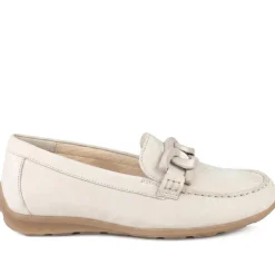 Gabor Wide Fit Leather Moccasins With Chain Detail - Beige