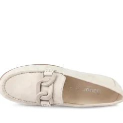 Gabor Wide Fit Leather Moccasins With Chain Detail - Beige