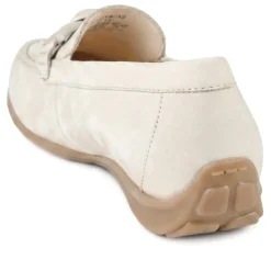 Gabor Wide Fit Leather Moccasins With Chain Detail - Beige
