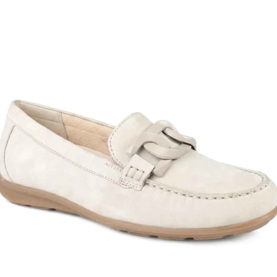 Gabor Wide Fit Leather Moccasins With Chain Detail - Beige