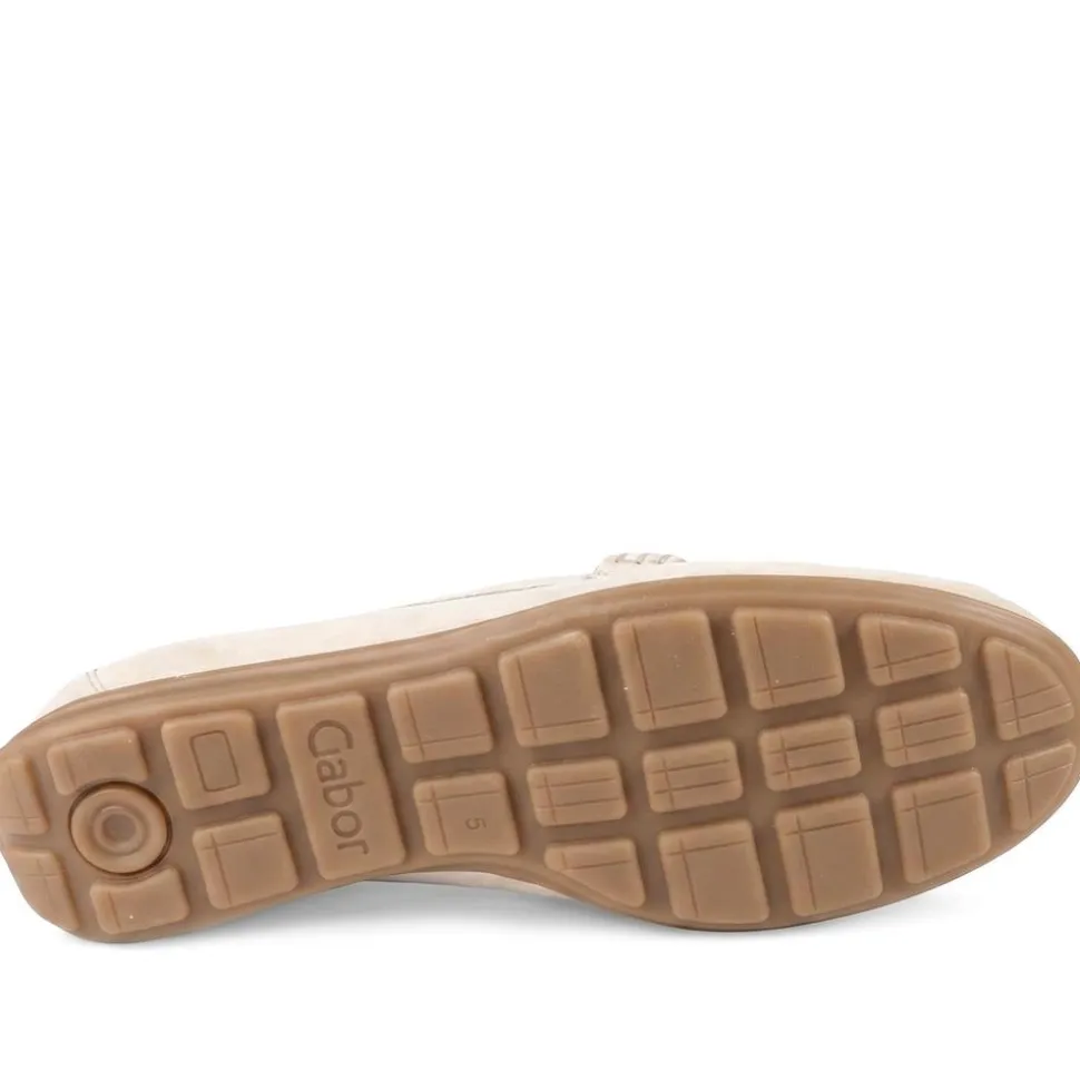 Gabor Wide Fit Leather Moccasins With Chain Detail - Beige