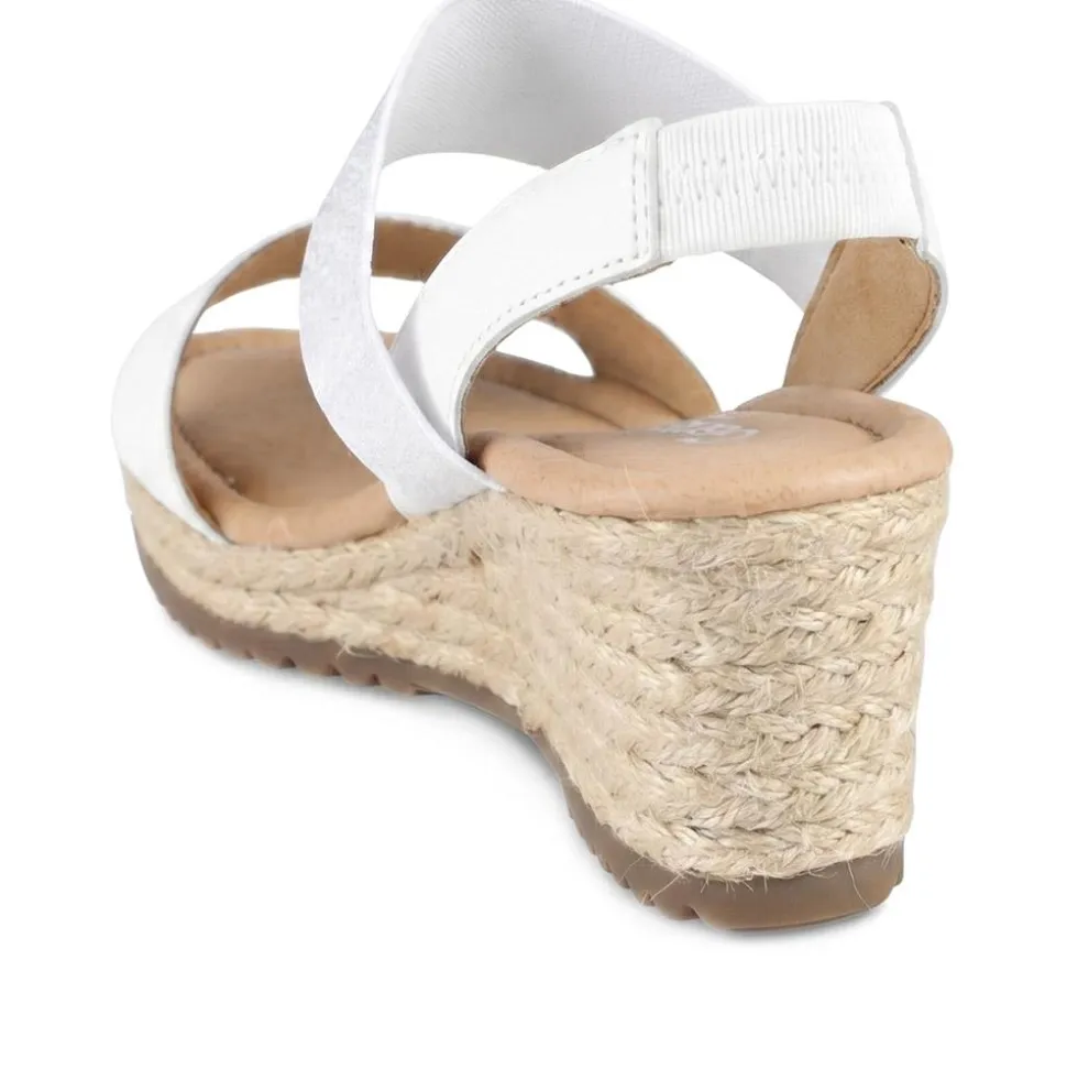 Gabor Wide Fit Leather Wedge Sandals - White-Silver