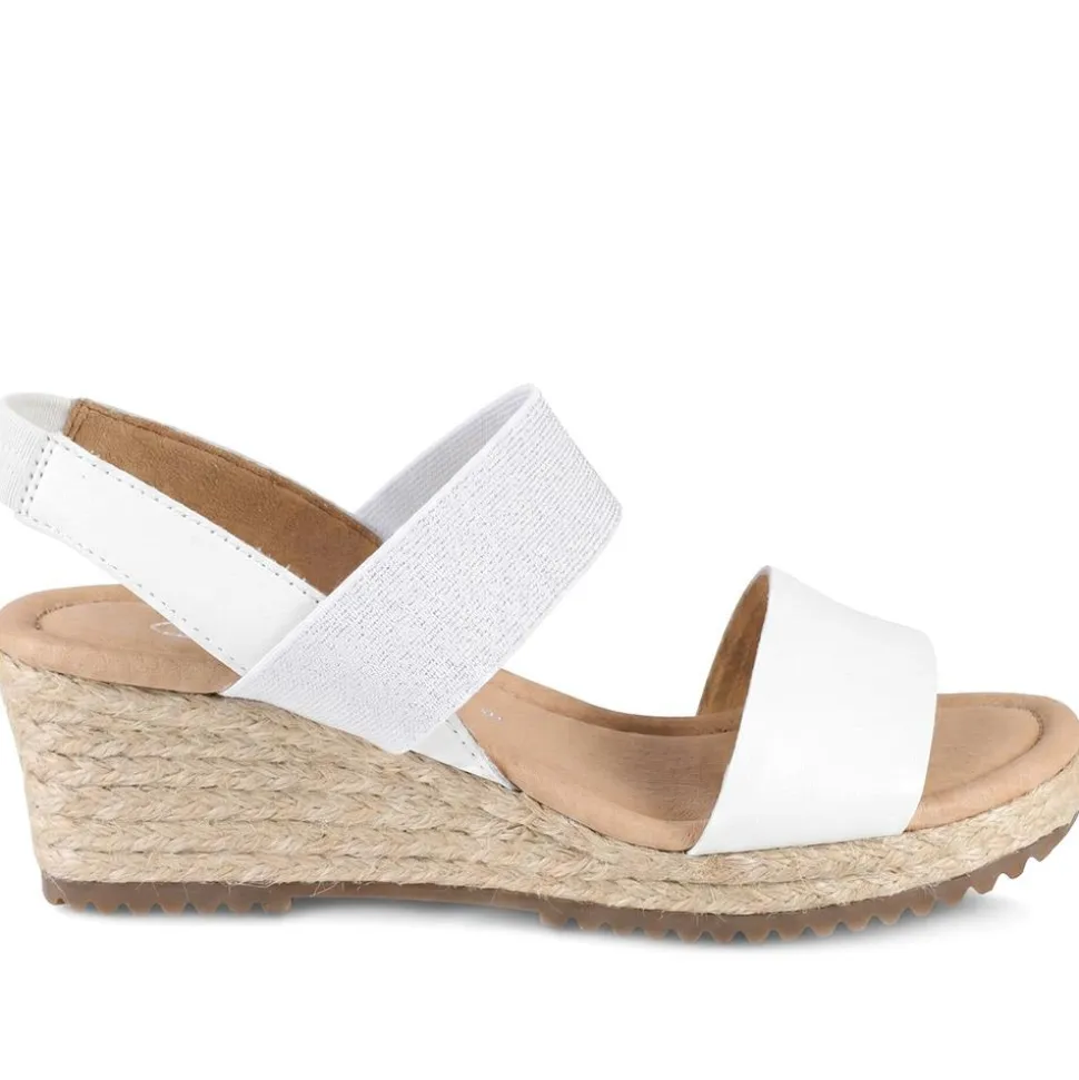 Gabor Wide Fit Leather Wedge Sandals - White-Silver