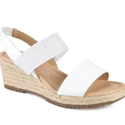 Gabor Wide Fit Leather Wedge Sandals - White-Silver