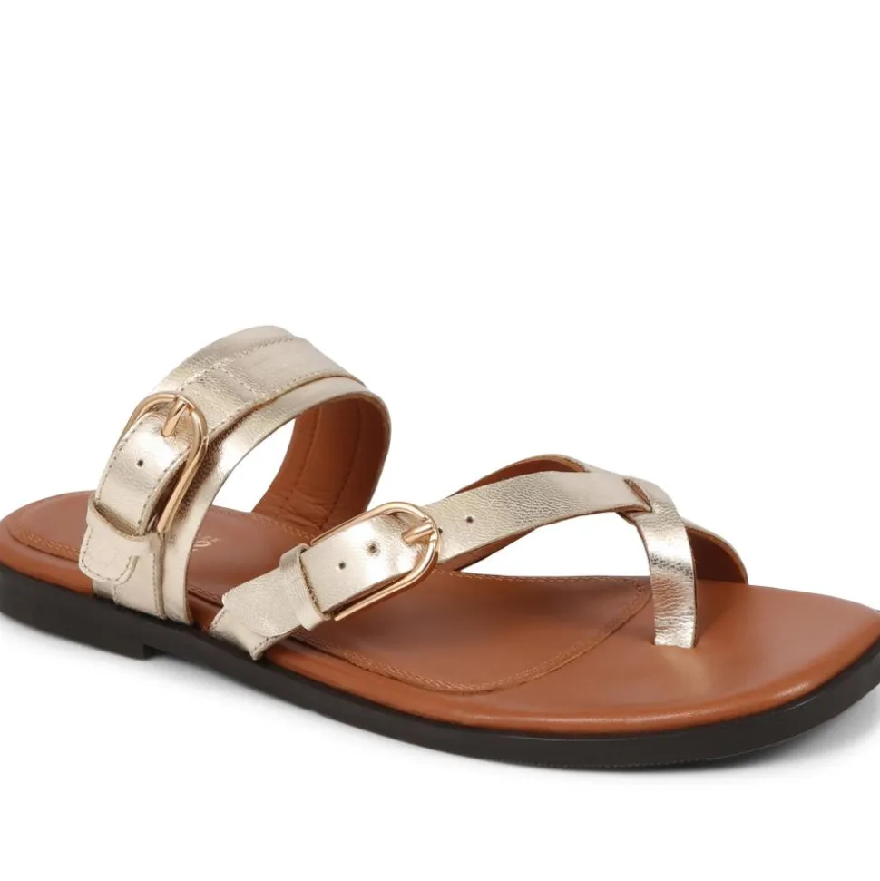 Glint Leather Toe Post Sandals - Gold