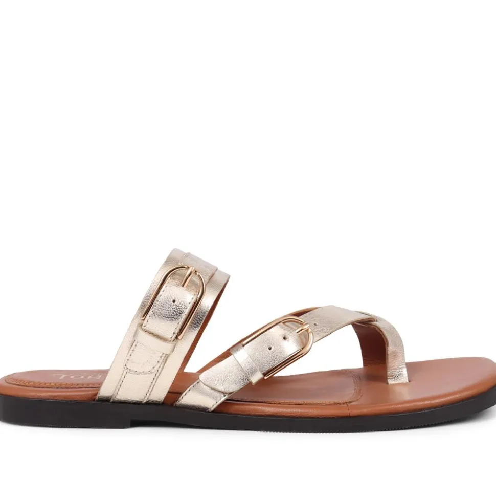 Glint Leather Toe Post Sandals - Gold