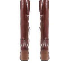 Guia Block Heeled Knee High Boots - Brown
