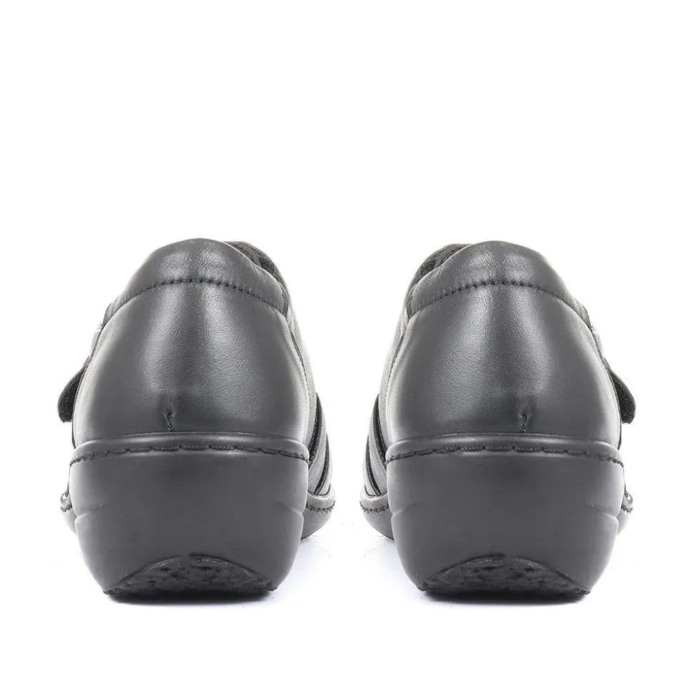 Handmade Leather Shoe with One Touch Strap - Black
